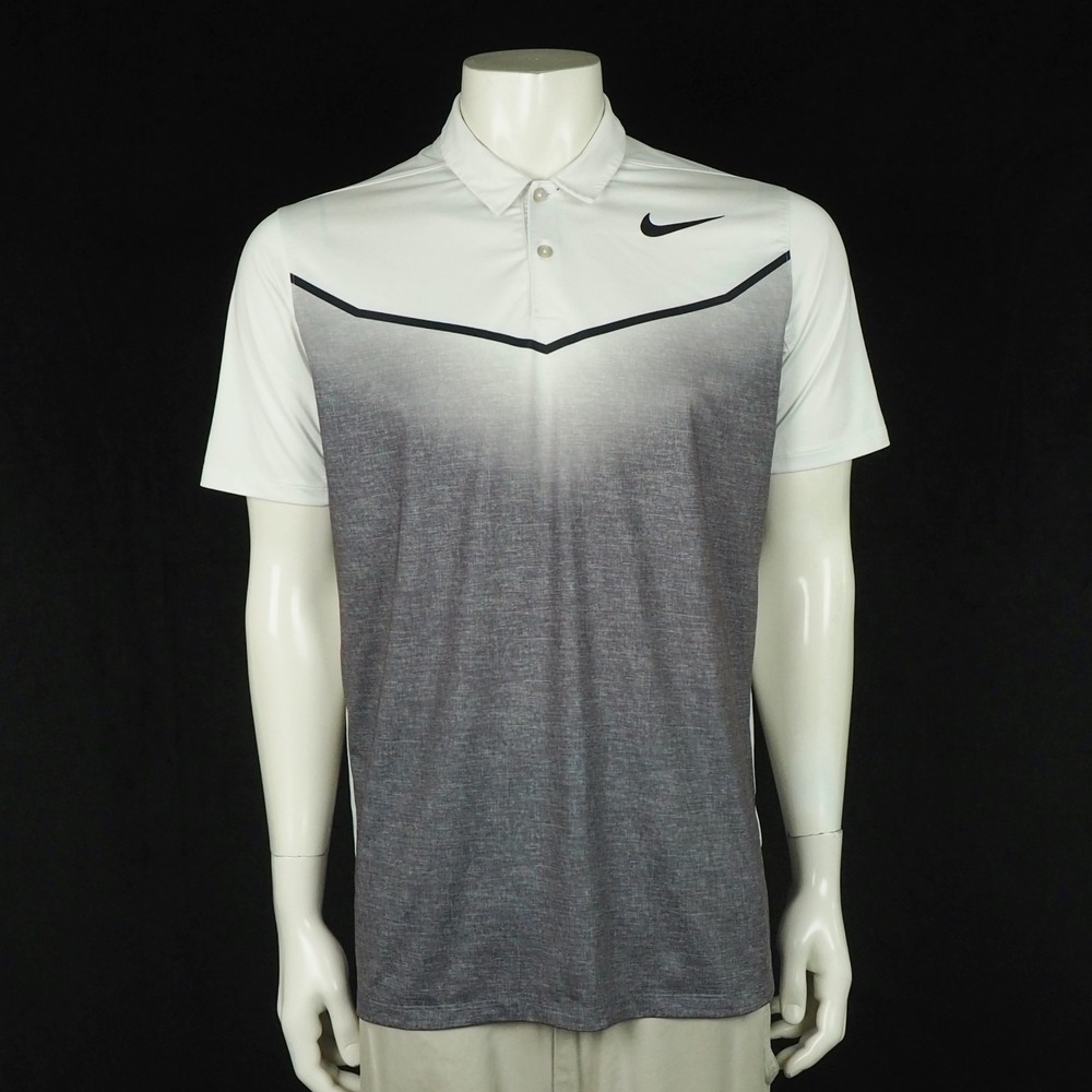 Nike Golf Mobility Fade Polo Shirt Mens Medium Silver Gray Dri-Fit Performance